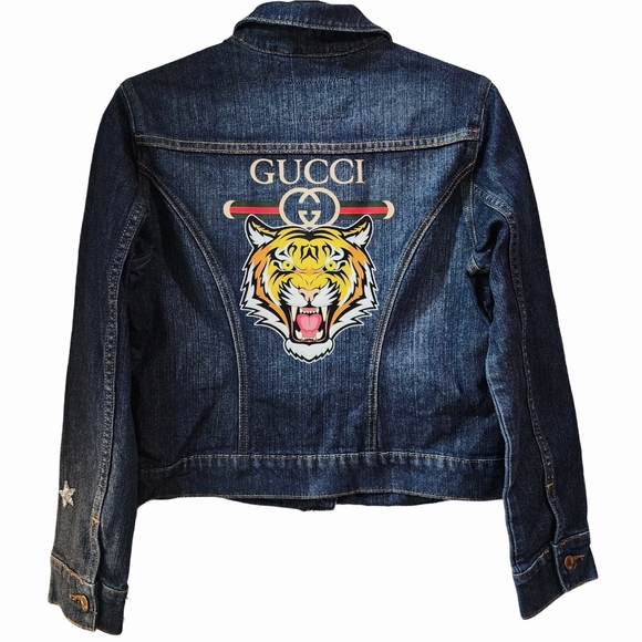 Upcycled Gemz Jackets & Blazers - Repurposed Levi's Jean Jacket with Inspired Gucci Tiger Back Design
